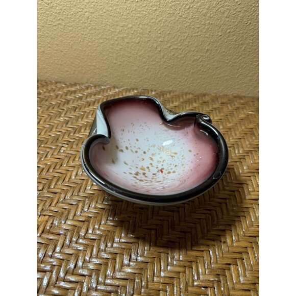 Murano Art Glass Bowl  Freeform Pink Black Purple White And Gold Swirl Design - Picture 4 of 11